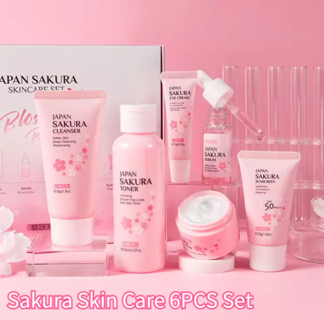 6pcs/Set Sakura Skin Care Sets Face Cream Serum Toner Facial Cleanser Sunscreen Eye Cream Face Skin Care Set Product Gift box