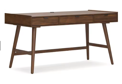 Lyncott Mid Century 3-Drawer 60" Home Office Desk with Cord Management, Open Cubby and Tapered Legs, Dark Brown