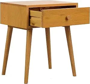 NTC Solid Oak Lux Nightstand with Drawer, Mid Century Modern Side Table Bedroom, Bedside Furniture, Night Stand, End Table, Easy Assembly - Rustic Oak