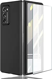 Case for Samsung Galaxy Z Fold 2 5G,Case with Glass Tempered Film,Ultra Thin Anti-Knock Combination Film Hard Matte Shockproof Protective Cover Shell (Black)