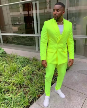 Men's Suit Fluorescent Green 2 Pieces Double Breasted Jacket Business Casual Suit Coat Work Interview Custom Outfit Blazer+Pants
