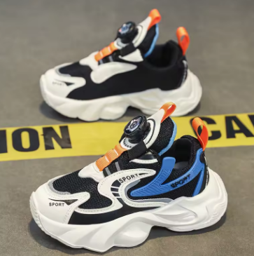 New Children's Casual Shoes Student Button Children's Shoes Mesh Breathable Sneaker Lightweight Non-Slip Running Shoes