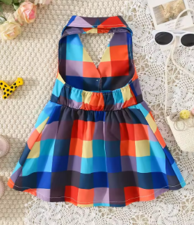 Baby Girl Dress Fashion Backless Colorful Plaid Dress Baby Girl Korean Outfit
