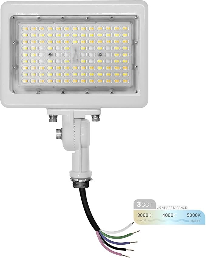 NUWATT 90W LED Flood Light, 3CCT 3000K/4000K/5000K Selectable, IP65 Waterproof Lighting, Adjustable Knuckle Mount, 12600LM, 0-10V Dimmable, 120-277V, Outdoor Security Floodlight for Yard, White, UL