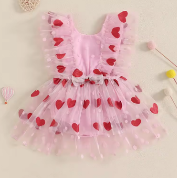 Toddler Girl Floral Print Sleeveless Romper Dress Ruffle Jumpsuit Summer Outfit Infant Baby Girl Clothes Set for Valentine s Day