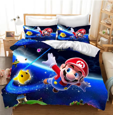 Anime Mario Cartoon Duvet Cover, 3D Printing, Cute Children's Bedroom Set, Polyester, Adult Gift, 3Pcs