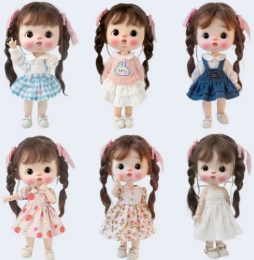 Small 1/6 BJD Doll Clothes Sweater Shirt Heart Dress Plaid Suspender Skirt Denim Skirt Princess for Big head Diandian Fat Body