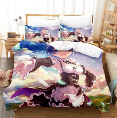 Anime Re Zero Bedding Emilia Rem Set Duvet Cover Bedroom Comforter Covers Single Twin King ​Size Quilt Cover Home Textile 2/3PCS